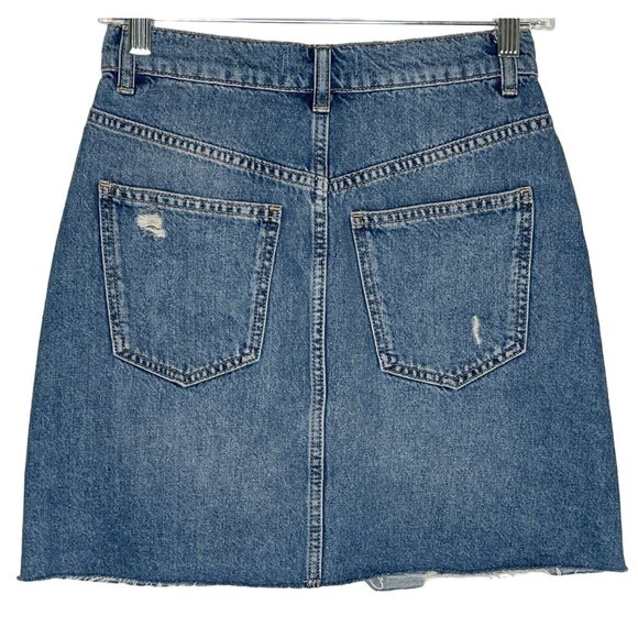 Free People We The Free Ripped Denim Skirt Blue Cotton Casual XS (25) - Picture 2 of 11